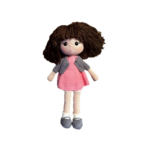 HANDMADE PINK DRESSED GIRL CROCHET  PLUSH SOFT TOY AMIGURUMI COLOR  18" SIZE - Picture 1 of 1